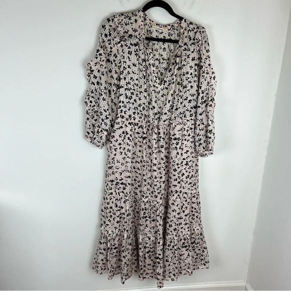 Ulla Johnson | Fantine Silk Midi Floral Ruffle Tiered Dress in Blush Pink 10 - Picture 7 of 9